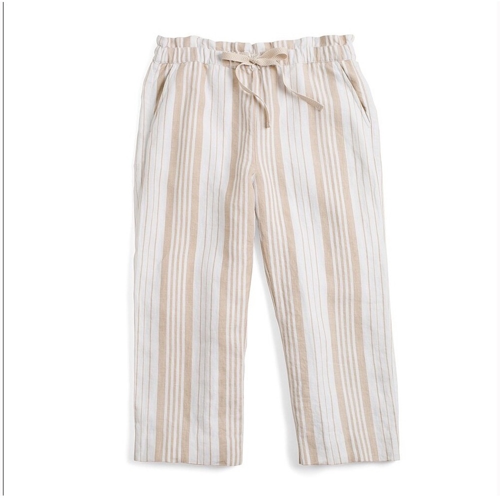 Chico’s Linen Stripe Straight Leg Crop